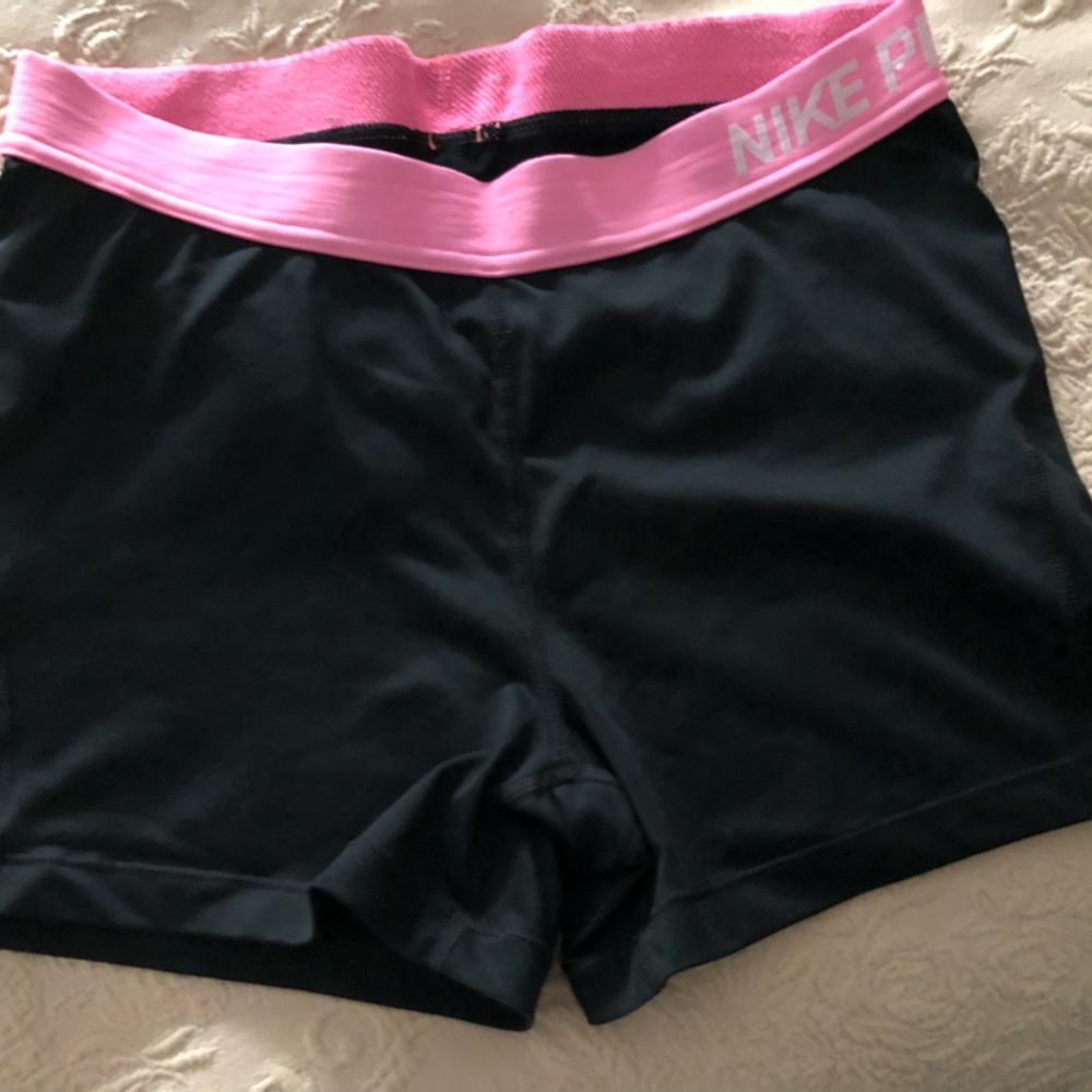 Nike Pro Black Shorts with Pink Waistband and Swoosh